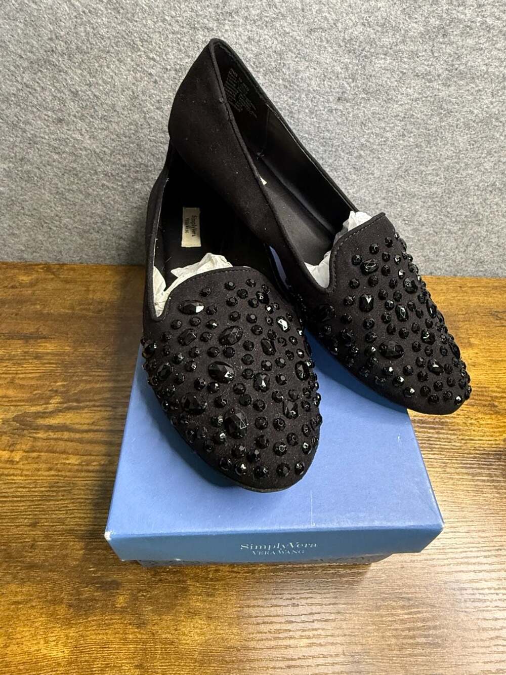 Simply Vera Vera Wang Embellished Loafers Size 10 Black Crystal Flats